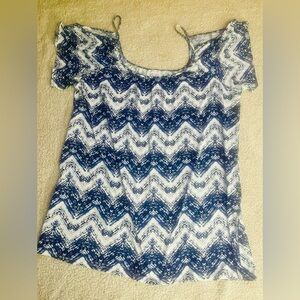 Blue and White Chevron Women's Top